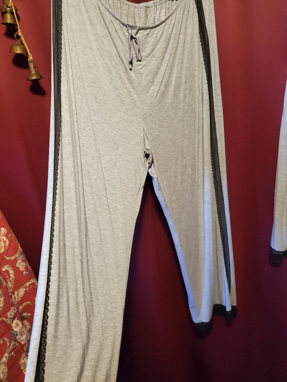 Victoria's Secret Gray & Black Two-Piece Pajama Set with Black Lace Accent Trim - Picture 8 of 11